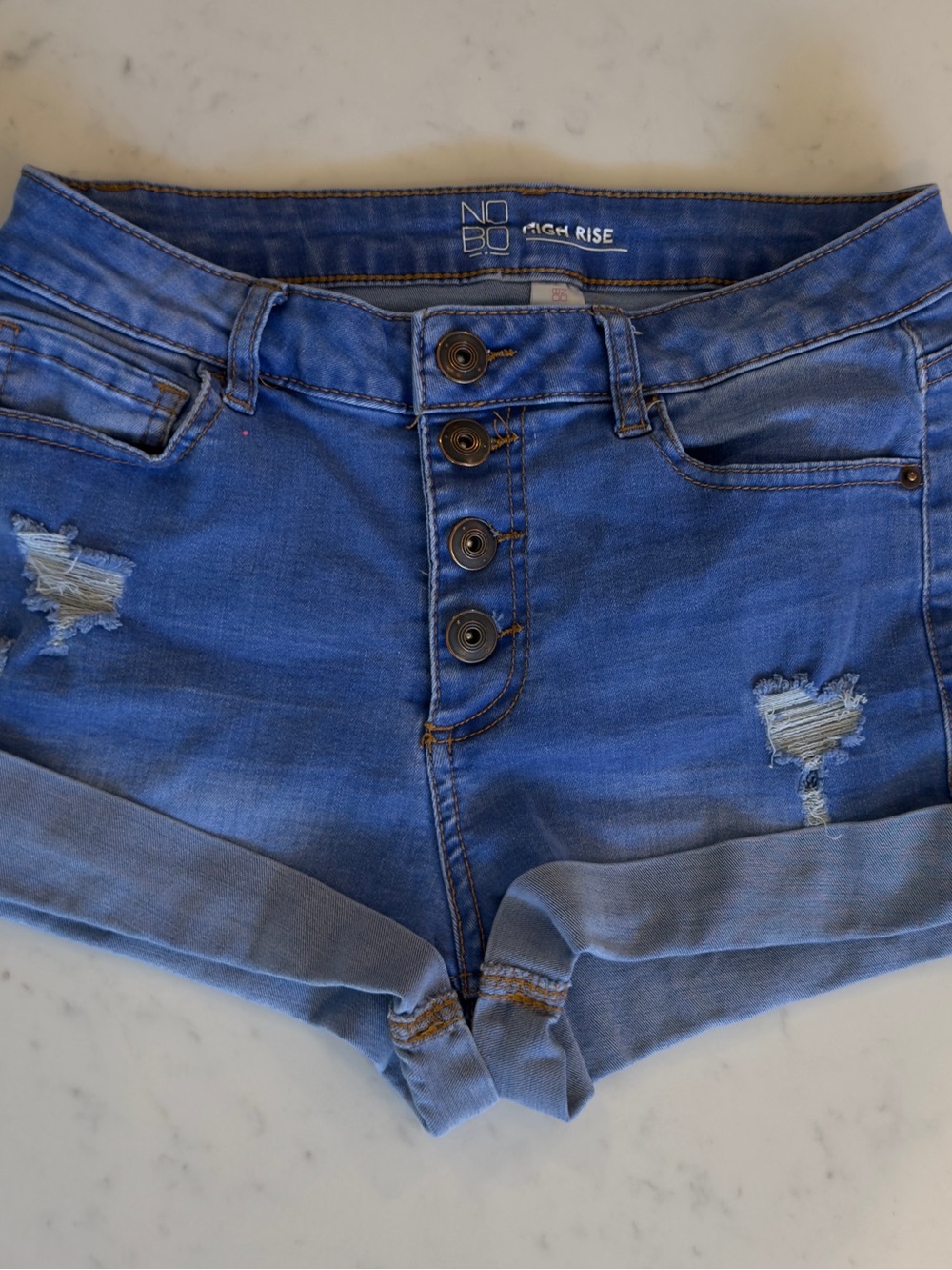 No Boundaries Blue High-Rise Distressed Denim Shorts